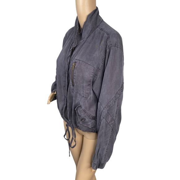 Young Fabulous & Broke Clara Gray Tencel Utility Cropped Bomber Jacket SZ M - Picture 4 of 9